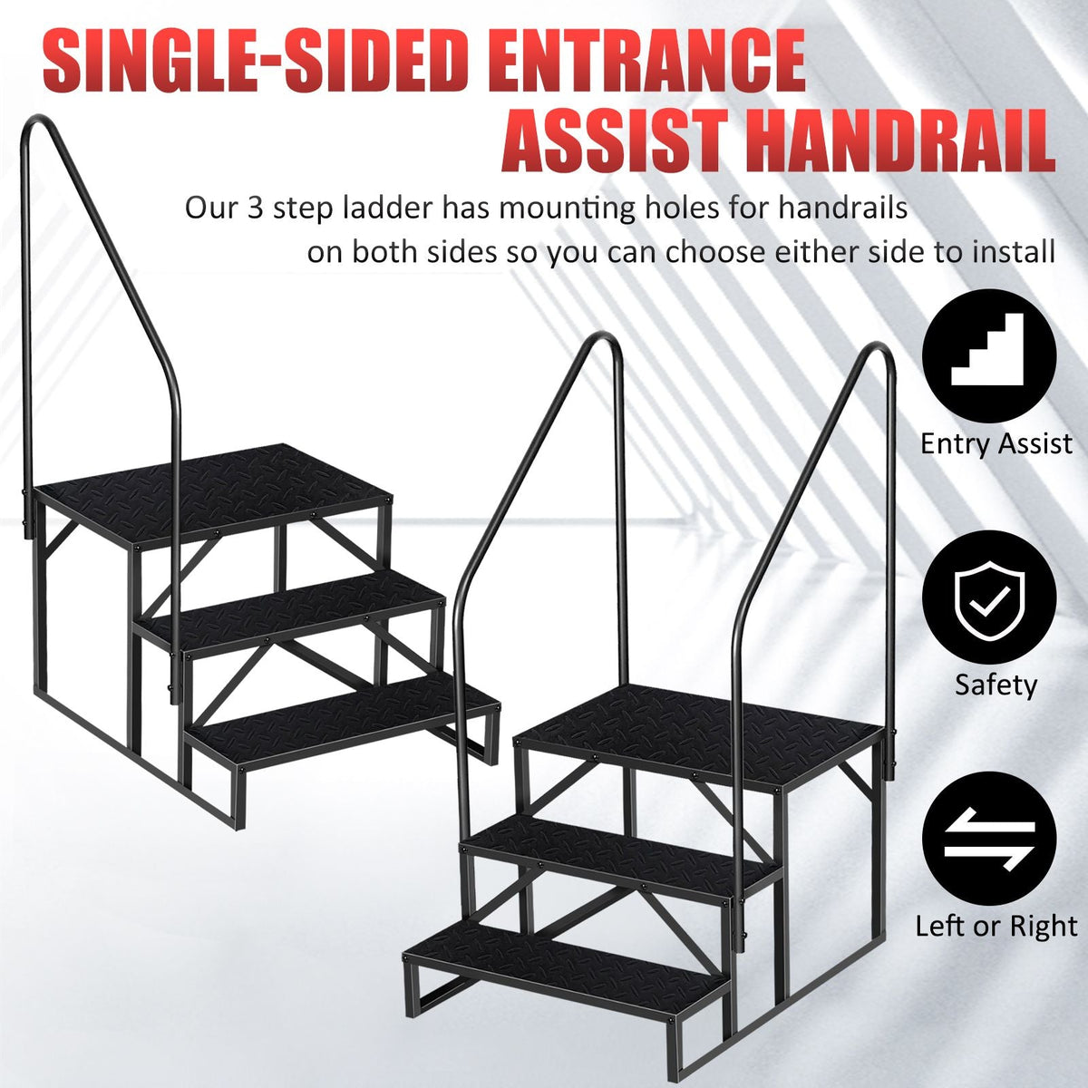 Hot Tub Steps Outdoor, 2 RV Steps with Handrail, Portable RV Stairs 3 Step, Heavy Duty Truck Camper Steps Ladders for Travel Trailers, 5th Wheel, Motor Home, Spa, and Porch