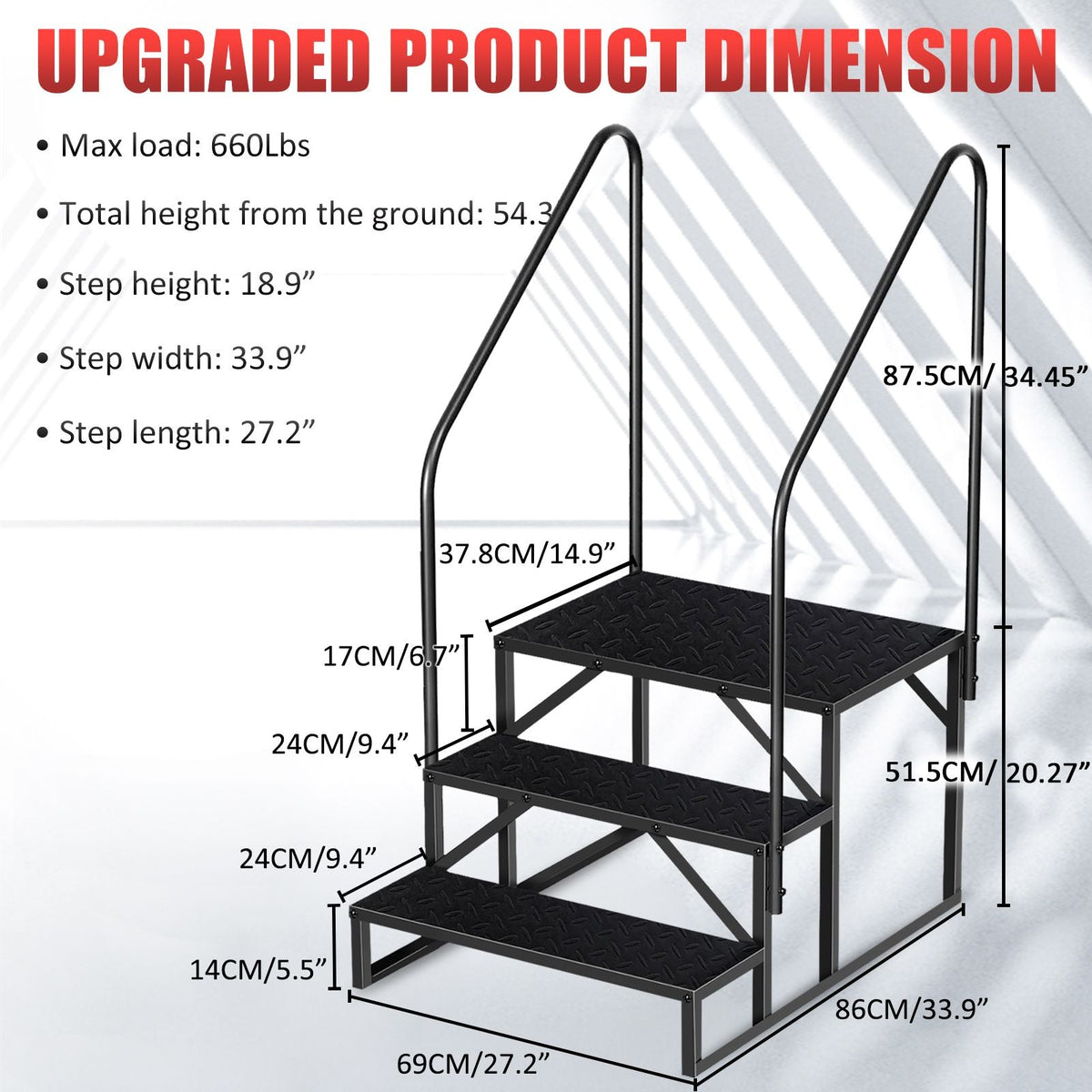 Hot Tub Steps Outdoor, 2 RV Steps with Handrail, Portable RV Stairs 3 Step, Heavy Duty Truck Camper Steps Ladders for Travel Trailers, 5th Wheel, Motor Home, Spa, and Porch