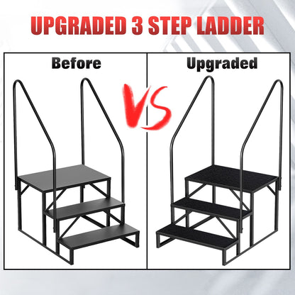 Hot Tub Steps Outdoor, 2 RV Steps with Handrail, Portable RV Stairs 3 Step, Heavy Duty Truck Camper Steps Ladders for Travel Trailers, 5th Wheel, Motor Home, Spa, and Porch