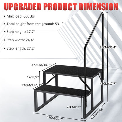 Hot Tub Steps Outdoor, 2 RV Steps with Handrail, Portable RV Stairs 3 Step, Heavy Duty Truck Camper Steps Ladders for Travel Trailers, 5th Wheel, Motor Home, Spa, and Porch
