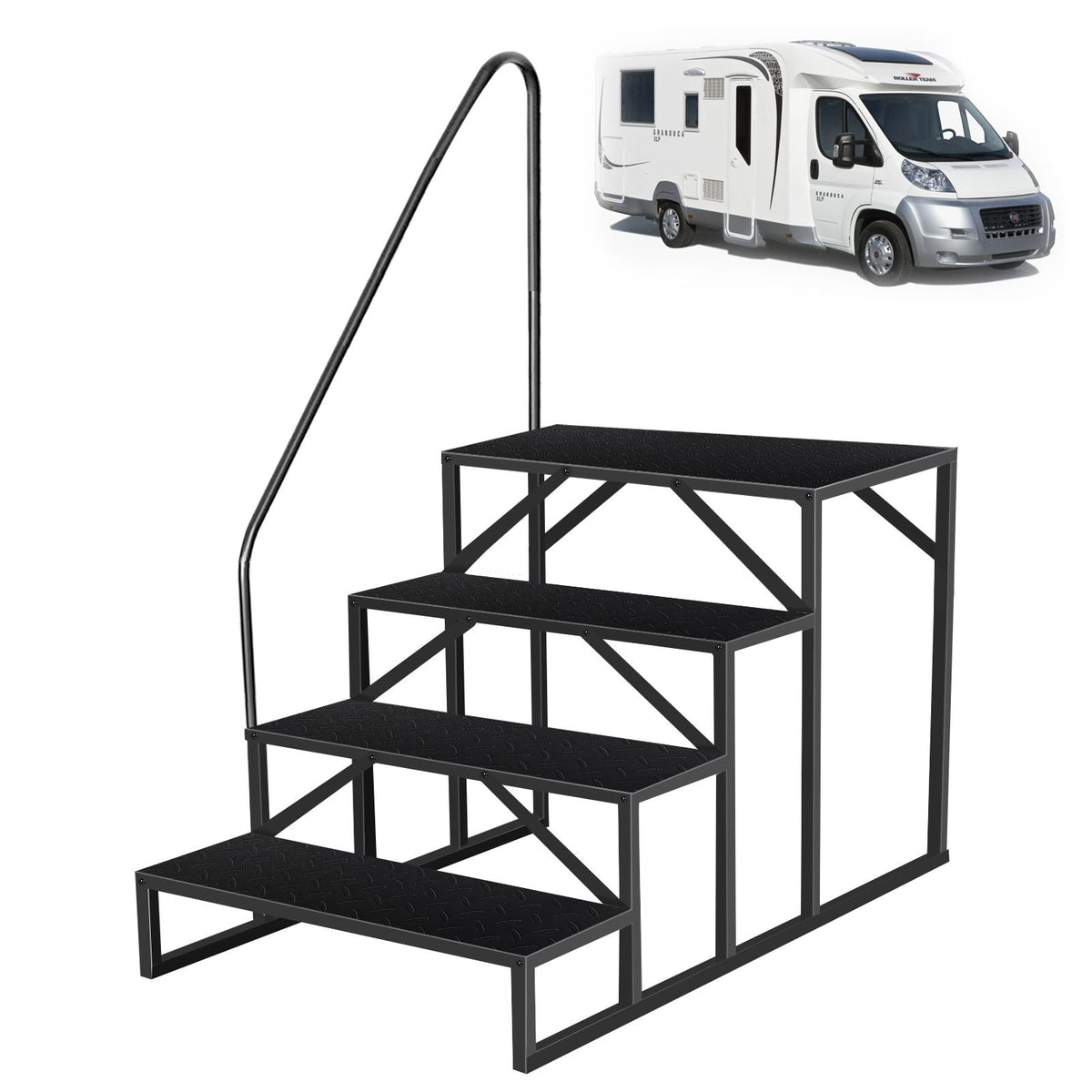 Hot Tub Steps Outdoor, 2 RV Steps with Handrail, Portable RV Stairs 3 Step, Heavy Duty Truck Camper Steps Ladders for Travel Trailers, 5th Wheel, Motor Home, Spa, and Porch