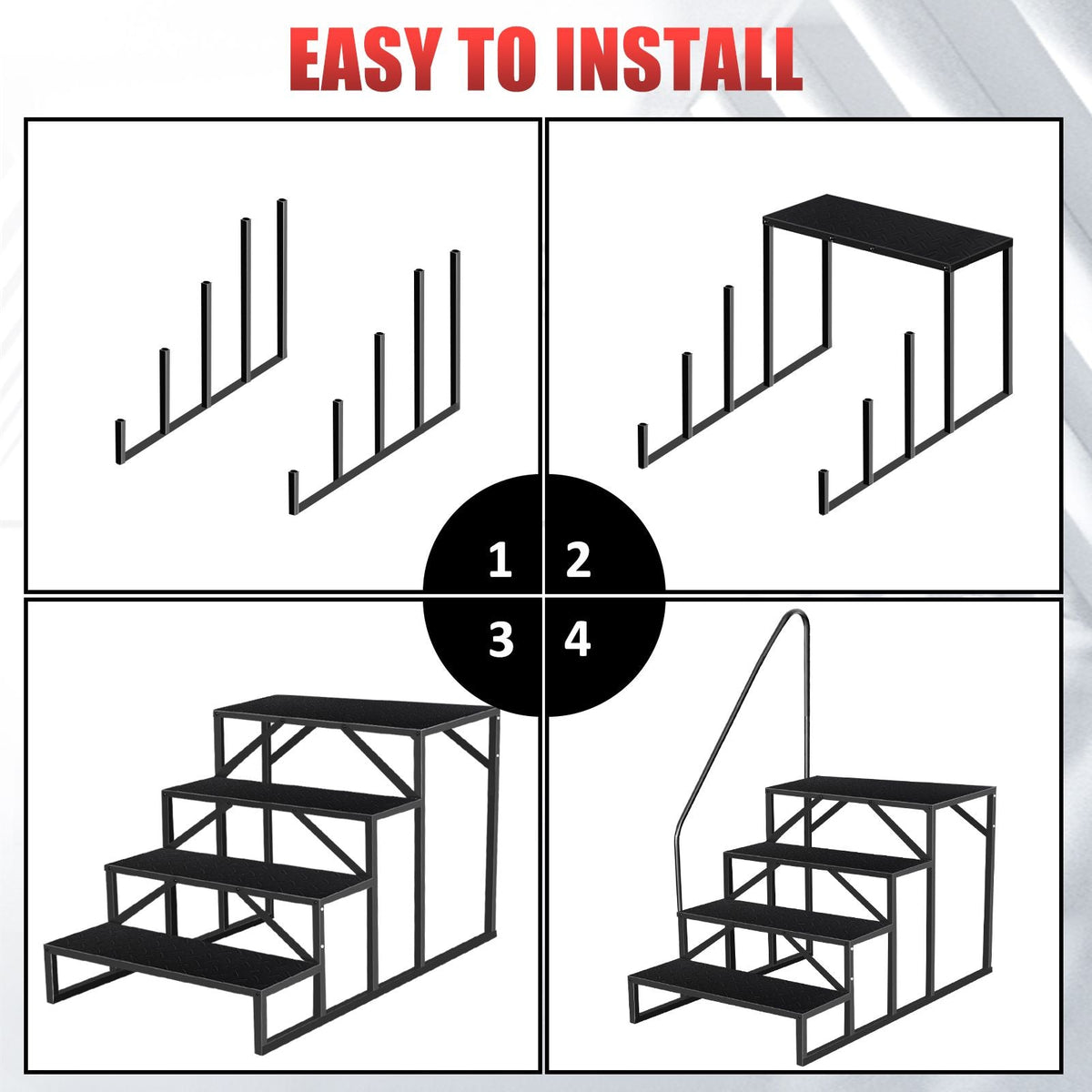 Hot Tub Steps Outdoor, 2 RV Steps with Handrail, Portable RV Stairs 3 Step, Heavy Duty Truck Camper Steps Ladders for Travel Trailers, 5th Wheel, Motor Home, Spa, and Porch