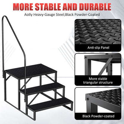 Hot Tub Steps Outdoor, 2 RV Steps with Handrail, Portable RV Stairs 3 Step, Heavy Duty Truck Camper Steps Ladders for Travel Trailers, 5th Wheel, Motor Home, Spa, and Porch