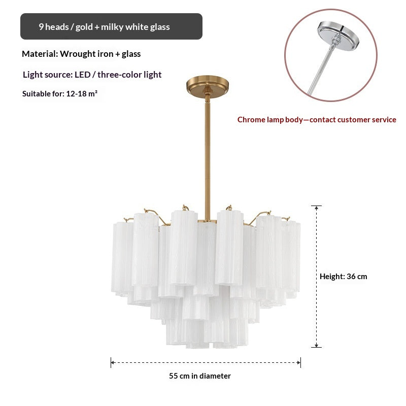 Tiered Frosted Glass Tube Chandelier — French Villa Style for Staircases & Foyers