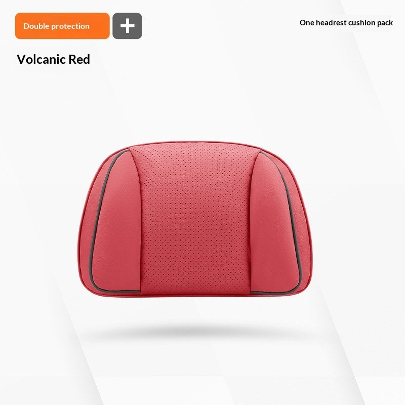 Nappa Leather Car Headrest Neck Pillow – Silk Cotton Fill, 7 Premium Colors