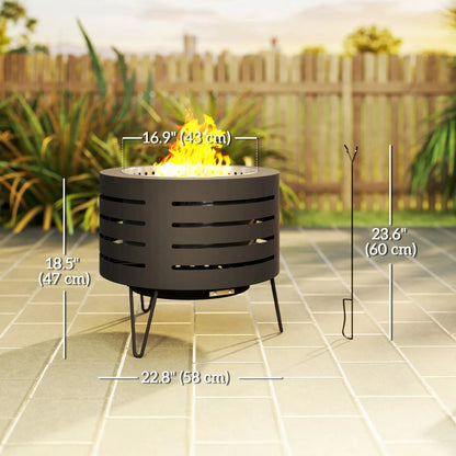 Round Fire Pit with Fire Poker Portable Wood Burning Firepit with Ash Tray and