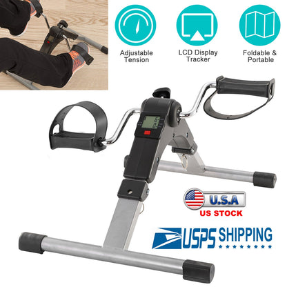 Foldable Exercise Bike Pedal Fitness Exerciser Cycle Bike w/ LCD Display Mini Pedal Exerciser for Leg Arm Physical Therapy Home Office Gym