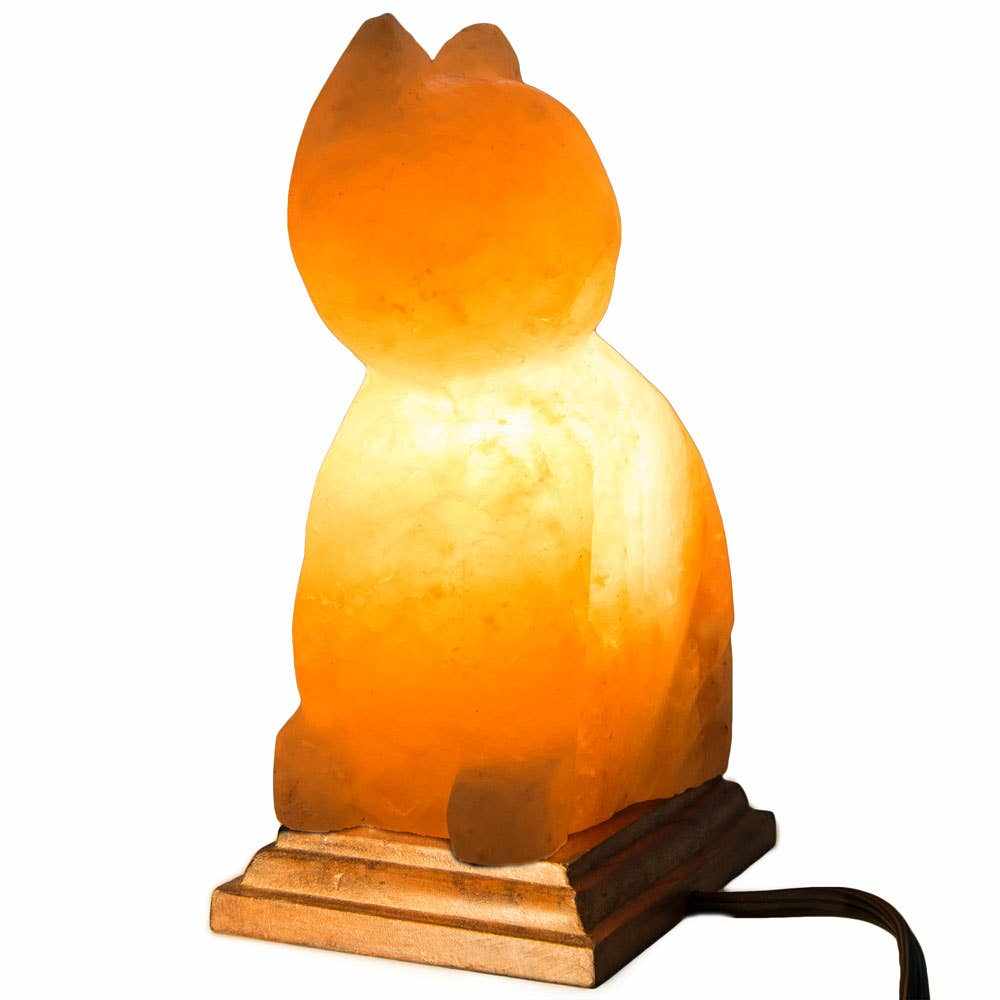 Cat Shaped Salt Lamp - 10" avg. - Cord, Bulb, Dimmer