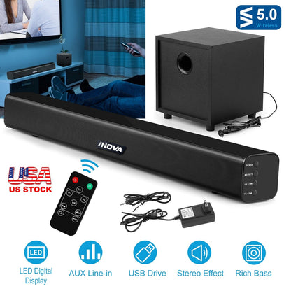 Wireless Soundbar with Subwoofer 2.1CH Audio Speaker For TV Aux USB Reading Soundbar Subwoofer Surround Sound Speaker System Home Theater