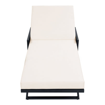 Black Iron Outdoor Chaise Lounge with Adjustable Backrest - Cream Cushion