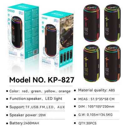 KP-827 Best-Selling Portable Outdoor Bluetooth Speaker High-Power Dual-Driver Stereo Subwoofer With Card Slot And Heavy Bass