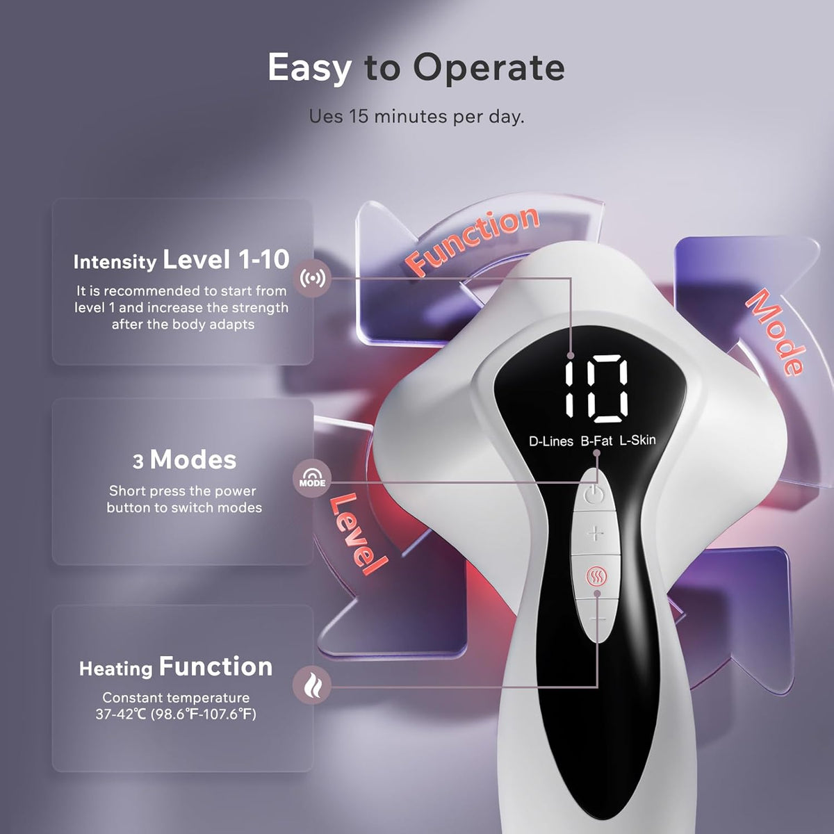 Depsoul Cellulite Massager Body Machine - 3 Modes 10 Levels with Heating Function Electric Massage Machine Body for Leg, Arm, Belly, Waist, Buttocks, Back
