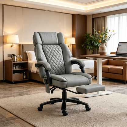 Massage Office Chair, 400lbs Capacity Desk Chair With Heat, Adjustable Headrest, Reclining & Footrest, Light Gray