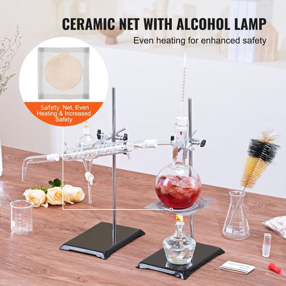 VEVOR Essential Oil Distillation Kit, 500ml Distillation Apparatus, 3.3 Boro Lab Glassware Distillation Kit with Alcohol Lamp, Ceramic Mesh and 24, 40 Joint, 28 pcs Set