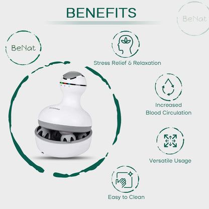 Smart Scalp Massager - Cordless Waterproof Handheld Head & Body Massage Device with 4 Modes for Hair Growth, Stress Relief & Relaxation (White)