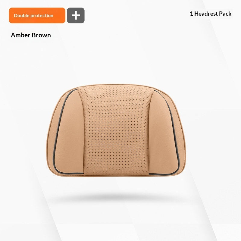 Nappa Leather Car Headrest Neck Pillow – Silk Cotton Fill, 7 Premium Colors