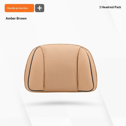 Nappa Leather Car Headrest Neck Pillow – Silk Cotton Fill, 7 Premium Colors
