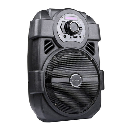 KOCASO Wireless Speaker Portable PA Karaoke System with 8" Subwoofer Sound System Wired Microphone w/ DJ Lights FM Remote Control