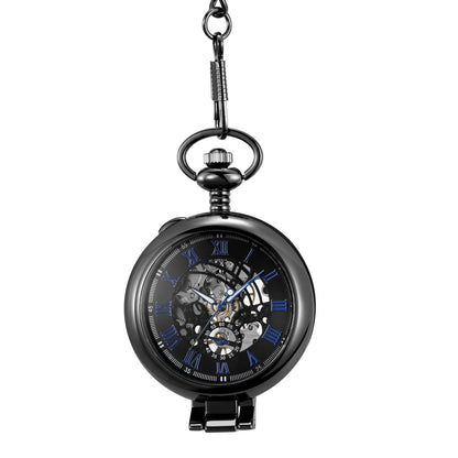 Hollowed-out Magnifying-glass Flip Mechanical Pocket Watch
