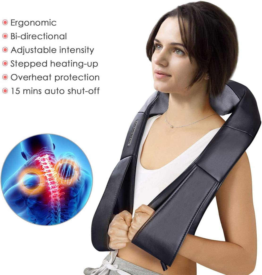 Electric Back and Neck Kneading Shoulder Massager with Heat Straps