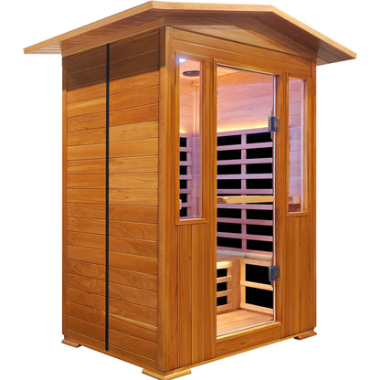 Outdoor Double Red Cedar Far Infrared Sauna Room with Bluetooth and Ambient Light - Natural