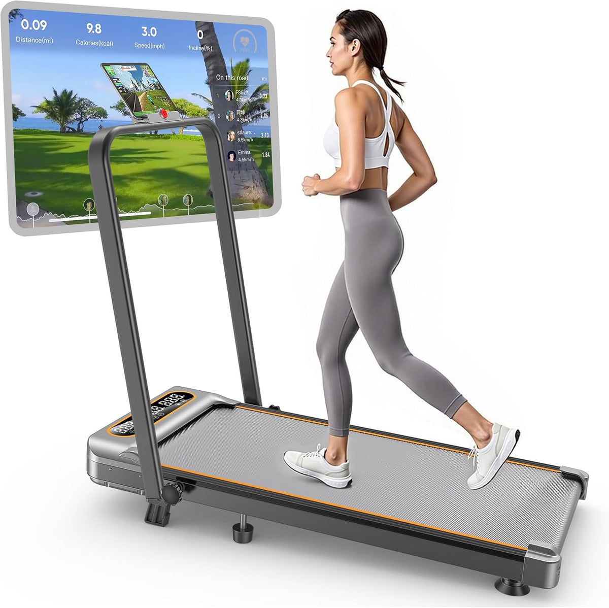 Foldable Treadmill with 8% Incline, Upgrade 3.5HP Low Noise Walking Pad Treadmill with Handle Bar, Trisomy 4 in 1 Portable Under Desk Treadmills for Home/Office, 330 Lbs Capacity, APP & Remote Control