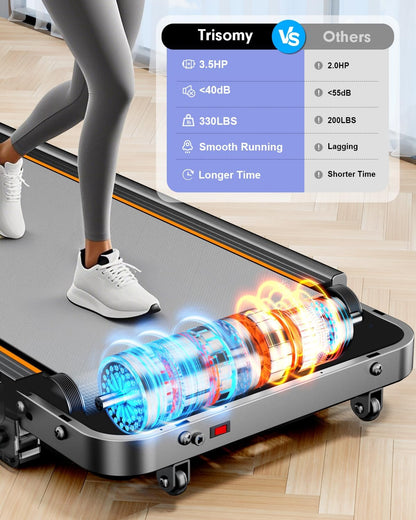 Foldable Treadmill with 8% Incline, Upgrade 3.5HP Low Noise Walking Pad Treadmill with Handle Bar, Trisomy 4 in 1 Portable Under Desk Treadmills for Home/Office, 330 Lbs Capacity, APP & Remote Control