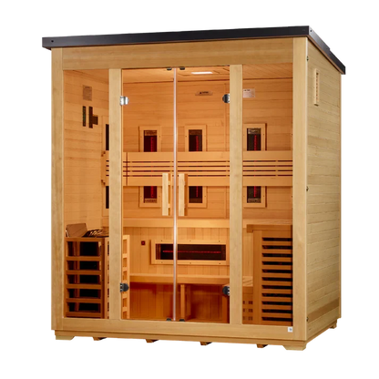 Golden Designs Gargellen 5-Person Hybrid Outdoor Sauna | Flat Roof