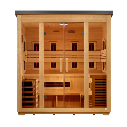 Golden Designs Gargellen 5-Person Hybrid Outdoor Sauna | Flat Roof
