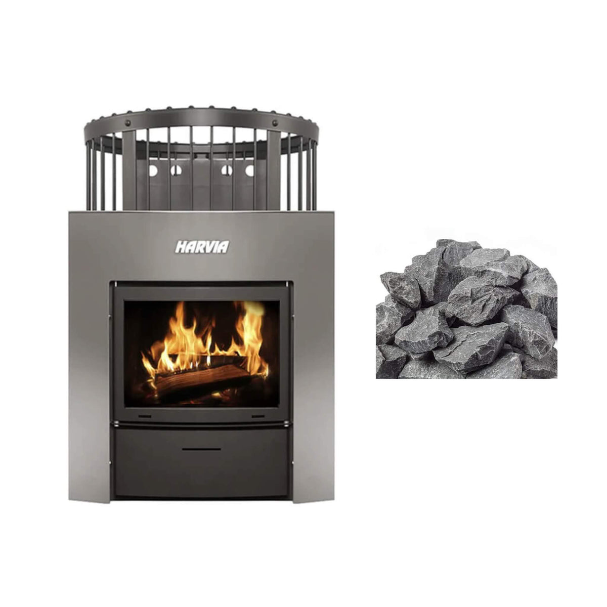Harvia Legend Duo Wood Burning Sauna Stove/Fireplace Combo With Sauna Stones (SAK30749)