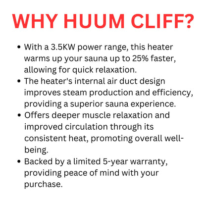 Huum Cliff Mini 4 3.5KW Electric Sauna Heater With Digital Controller & Sauna Stones (SAK58263)