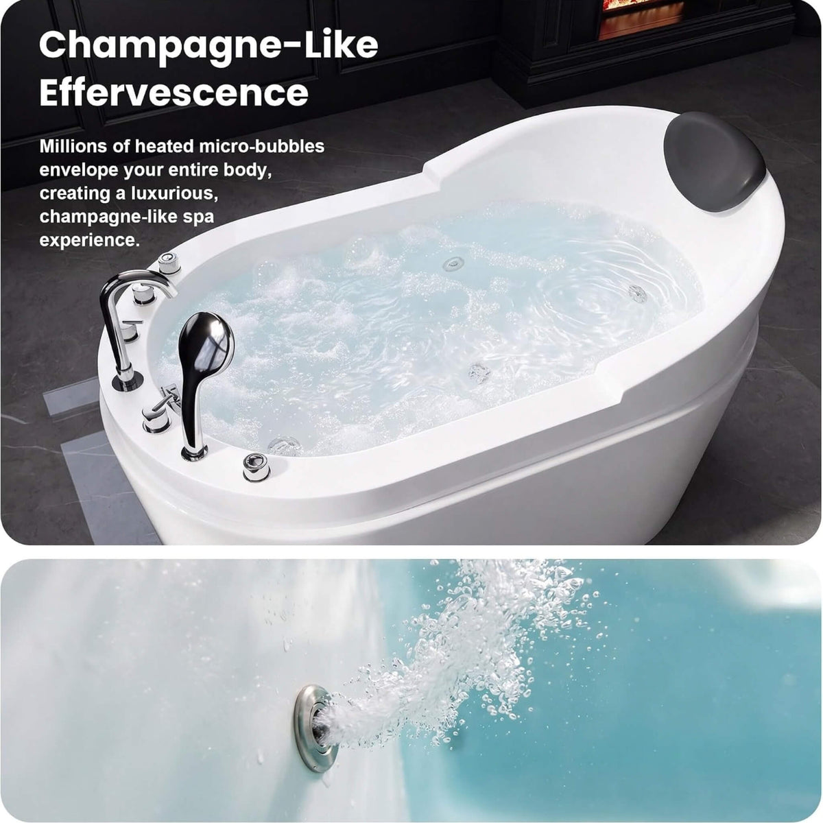Aqualis Large Premium Acrylic Whirlpool Tub With Air Jets Pillow And Seat (SAK17326)