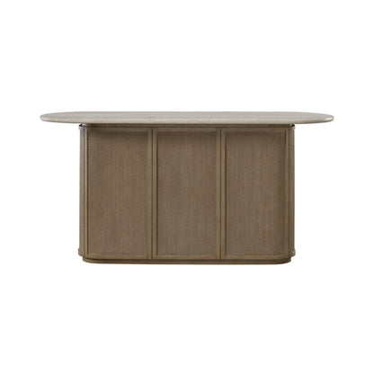 Modern Red Oak Home Bar Cabinet With Travertine Stone Top And Natural Rope Front (SAK72931)