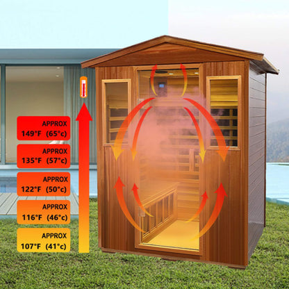 Valois Premium 4-Person Luxury Low EMF Outdoor FAR Infrared Home Sauna With Bluetooth Audio (SAK15372)