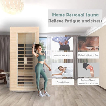 Elara Premium 1-Person Indoor Low EMF FAR Infrared Heat Hemlock Wood Personal Home Spa Sauna (SAK27463)
