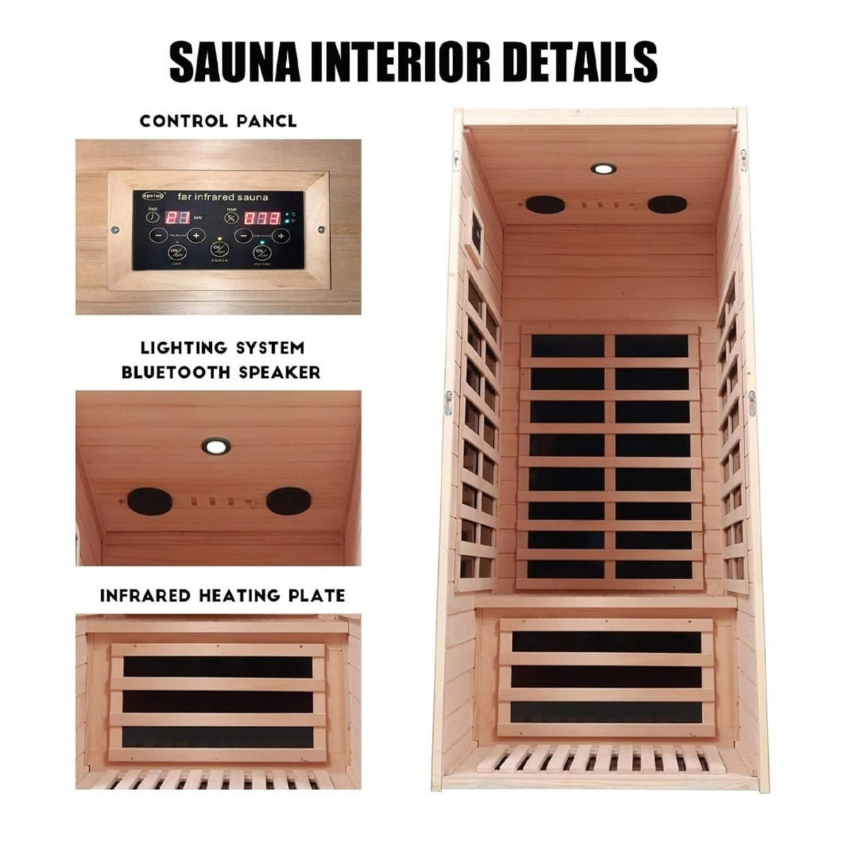 Elara Premium 1-Person Indoor Low EMF FAR Infrared Heat Hemlock Wood Personal Home Spa Sauna (SAK27463)