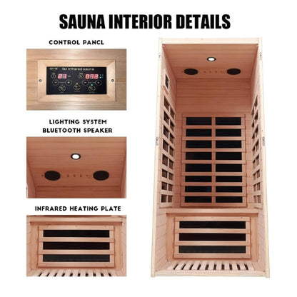 Elara Premium 1-Person Indoor Low EMF FAR Infrared Heat Hemlock Wood Personal Home Spa Sauna (SAK27463)