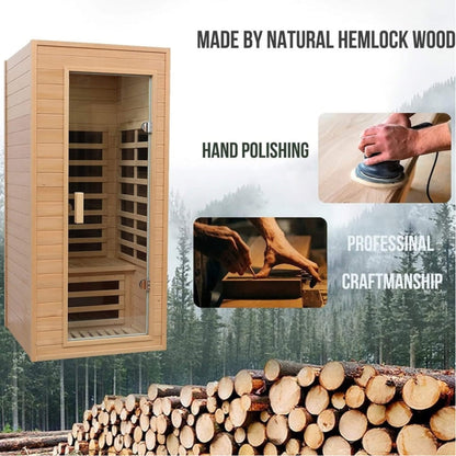 Elara Premium 1-Person Indoor Low EMF FAR Infrared Heat Hemlock Wood Personal Home Spa Sauna (SAK27463)