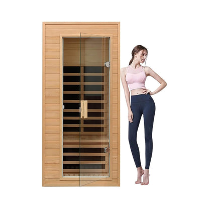 Elara Premium 1-Person Indoor Low EMF FAR Infrared Heat Hemlock Wood Personal Home Spa Sauna (SAK27463)