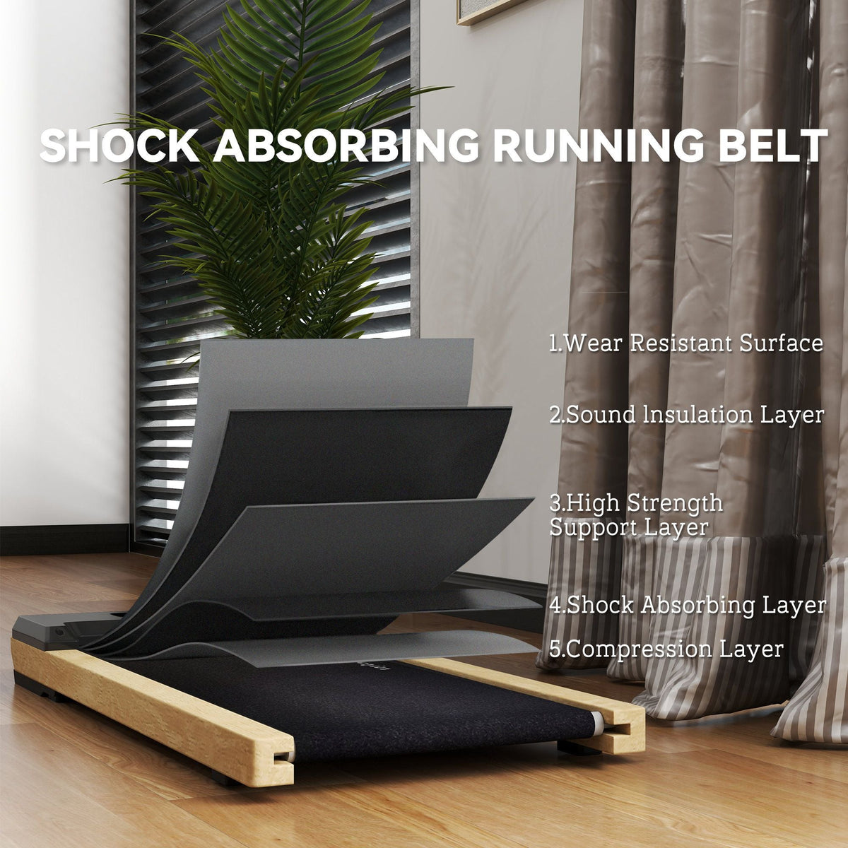 Soozier 2.5HP Walking Pad, Wood Under Desk Treadmill with Remote Control, Transport Wheels and LED Display for Home Gym Office