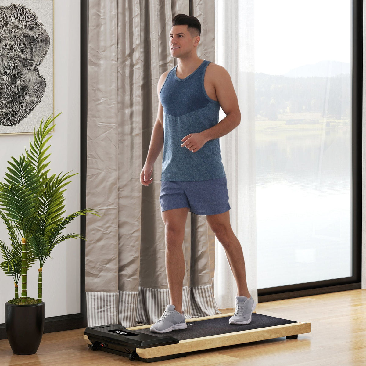 Soozier 2.5HP Walking Pad, Wood Under Desk Treadmill with Remote Control, Transport Wheels and LED Display for Home Gym Office