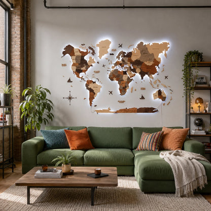 3D LED Wooden World Map 3.0 Multicolor